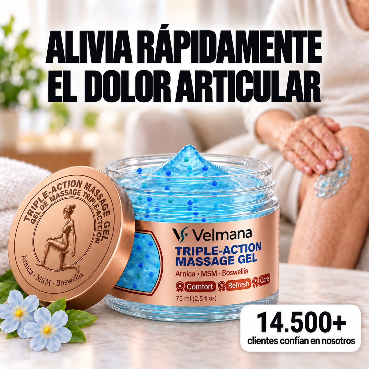 Velmana™ gel de masaje de triple acción para articulaciones y músculos